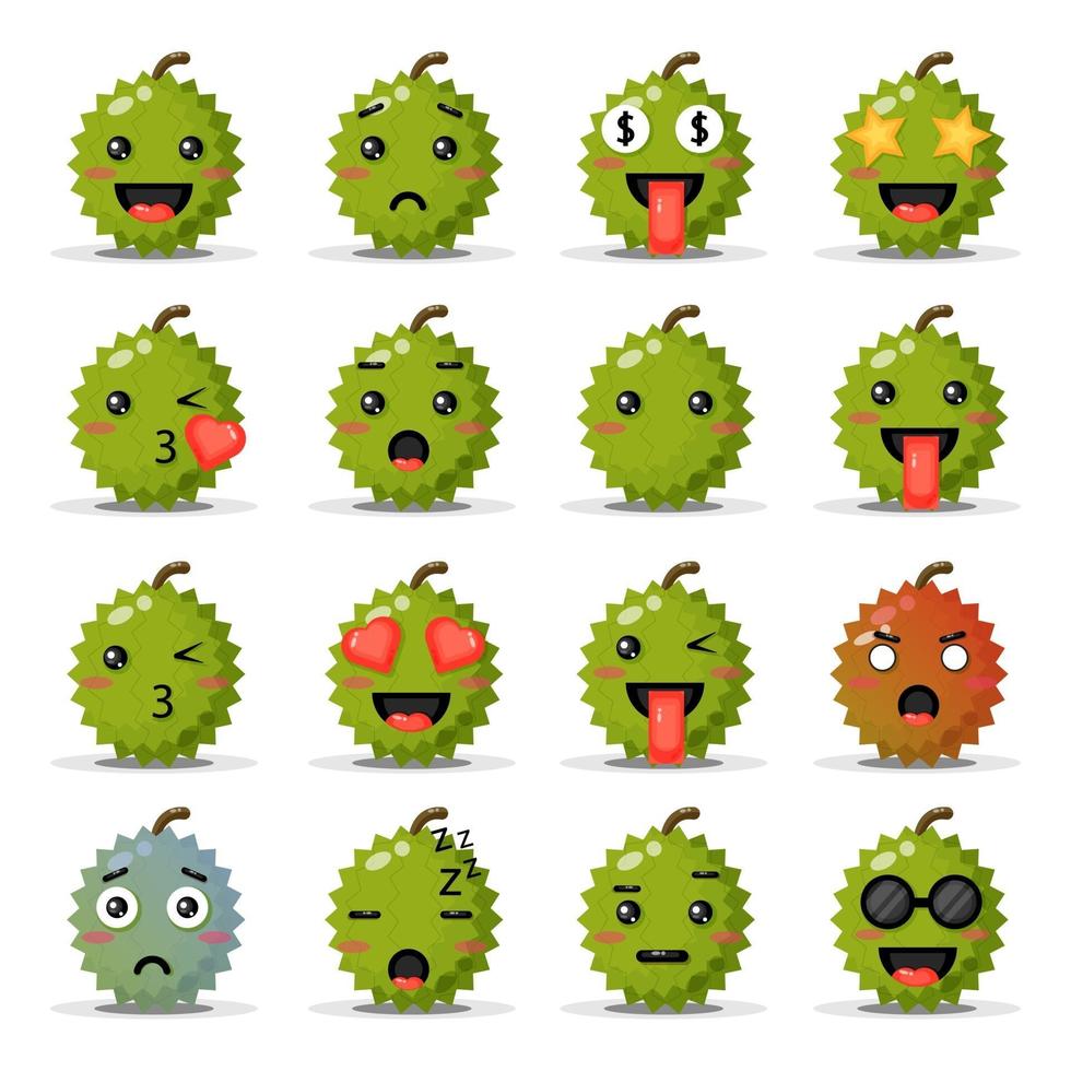 conjunto de durians lindos con emoticonos vector