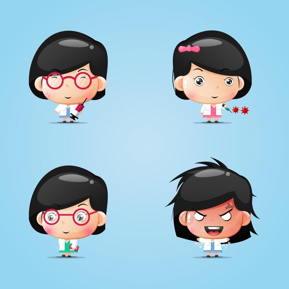 conjunto de doctores mascota linda chica vector