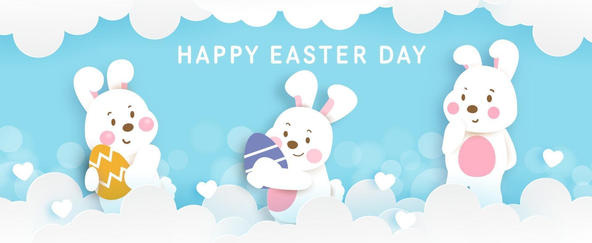 Easter day banner with cute rabbit abd eester egg. vector