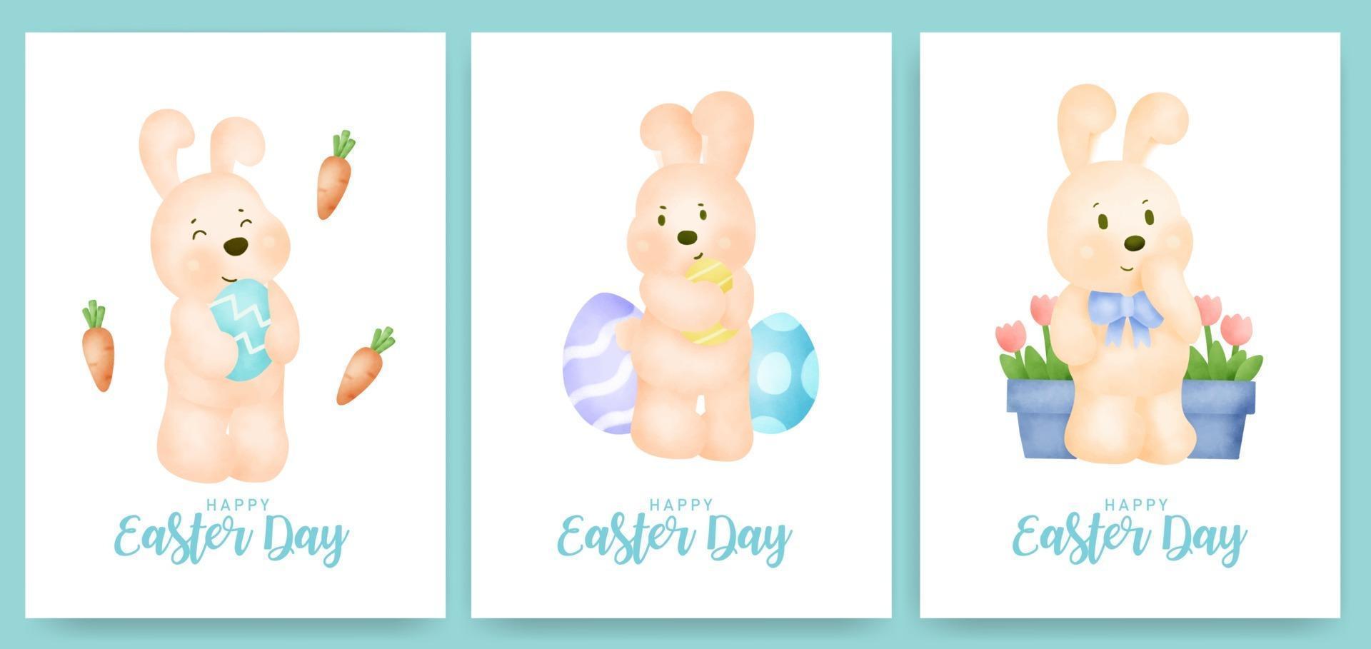 tarjeta de felicitación del día de pascua con lindo conejo y huevo de pascua. vector
