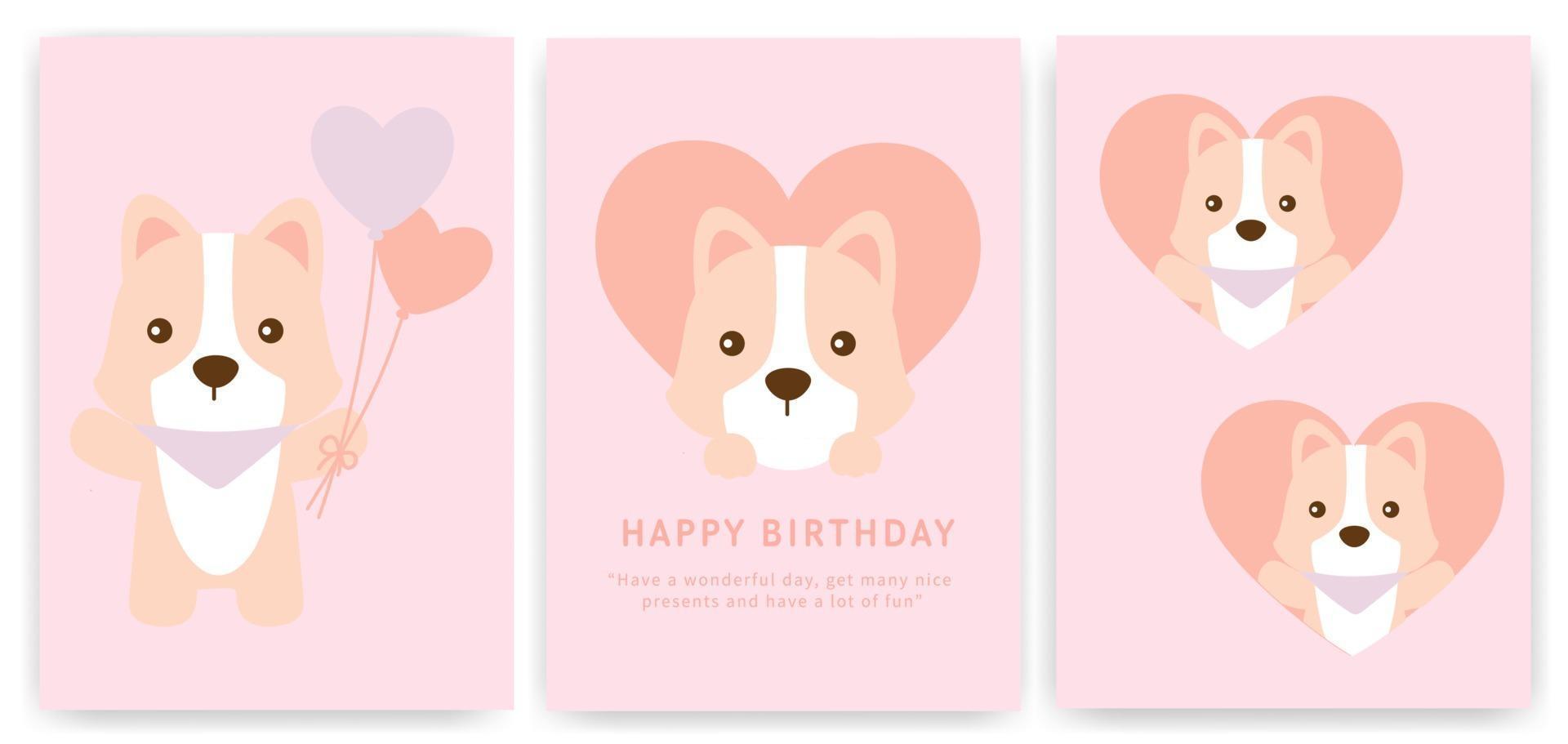 Set of baby shower cards with cute corgi. vector