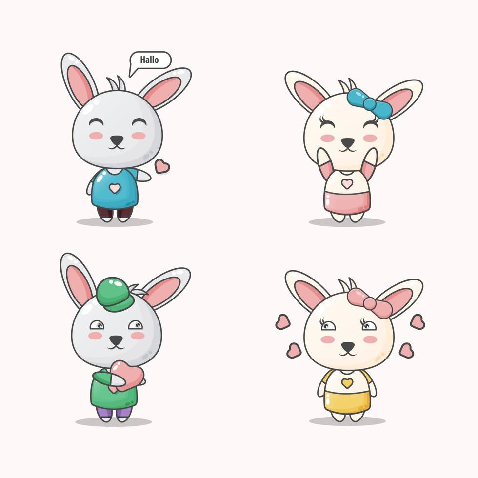 cute bunny and love in the hands of a set design vector