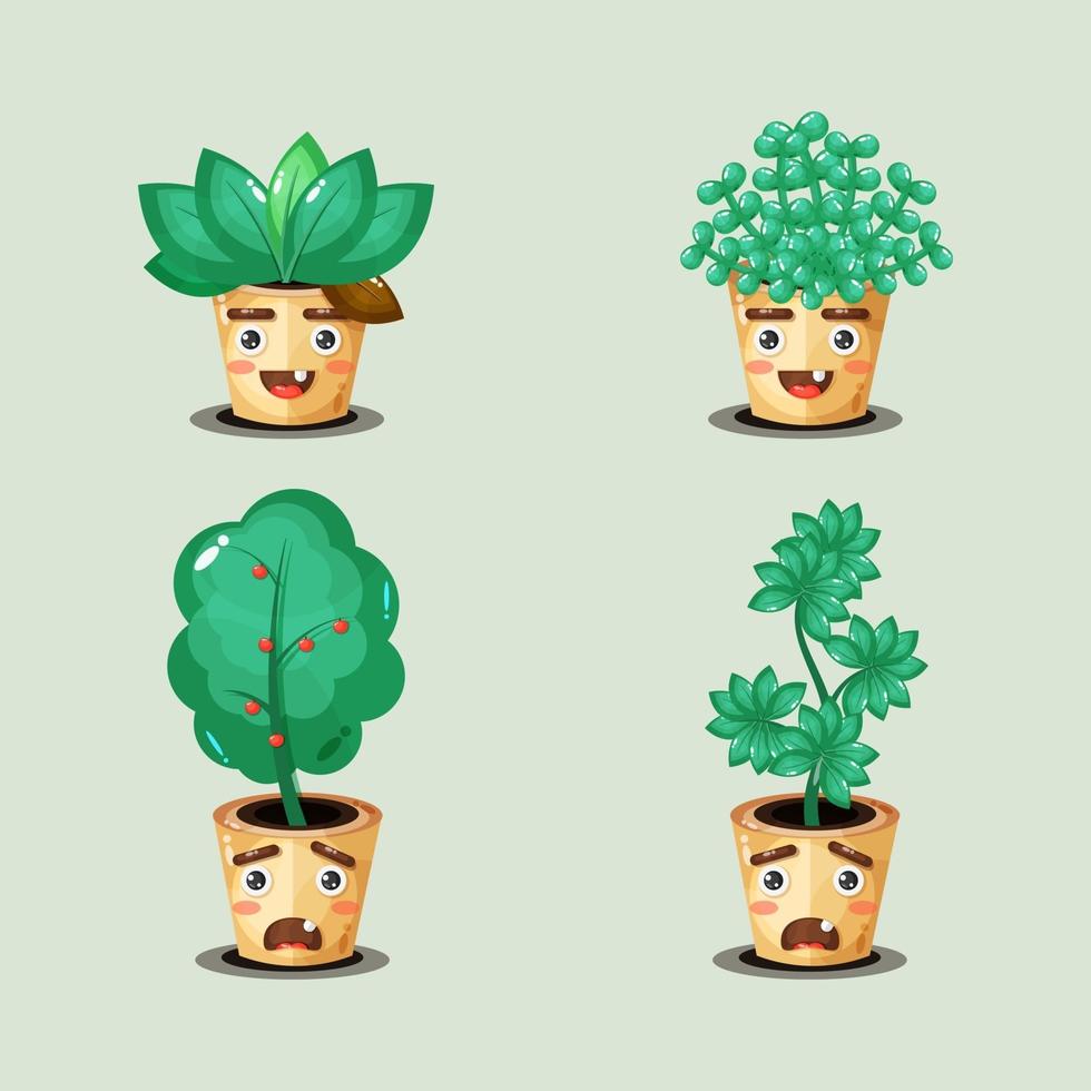 collection of cute potted plants vector