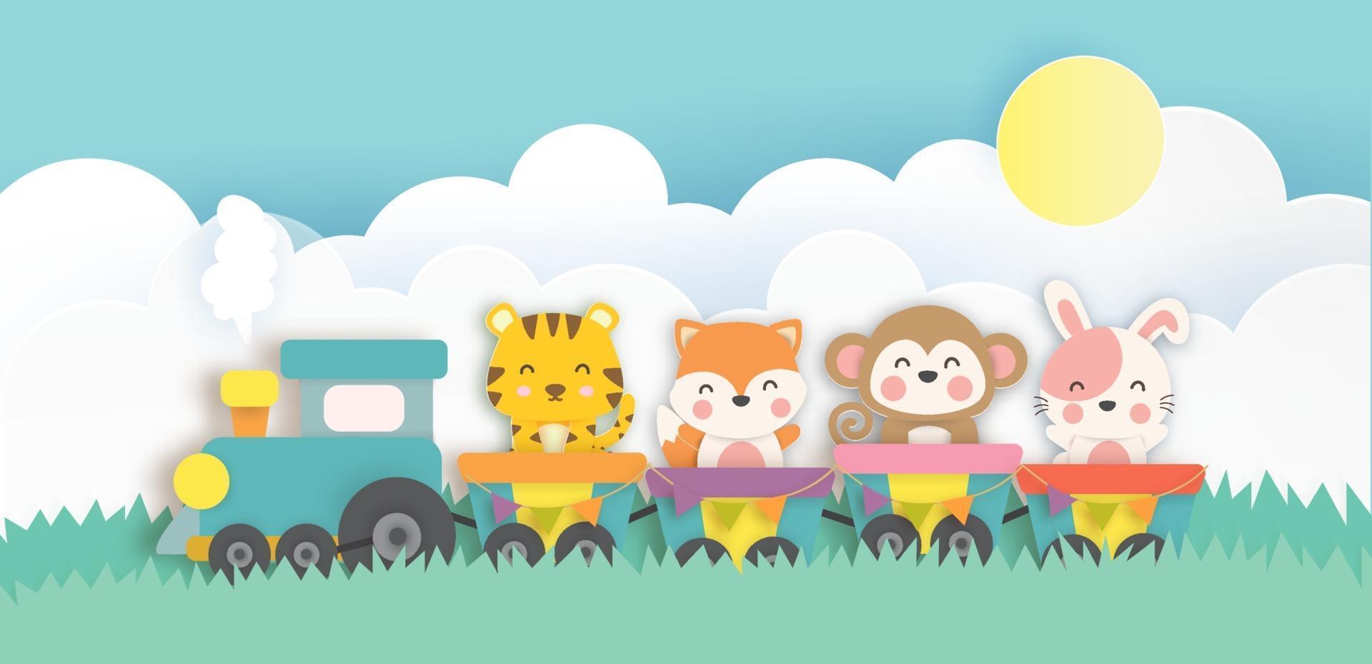 Zoo animals standing on the train . vector