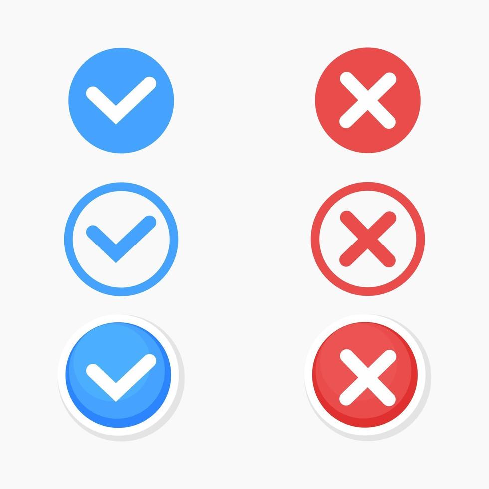 Checkmark blue and red cross icon set vector