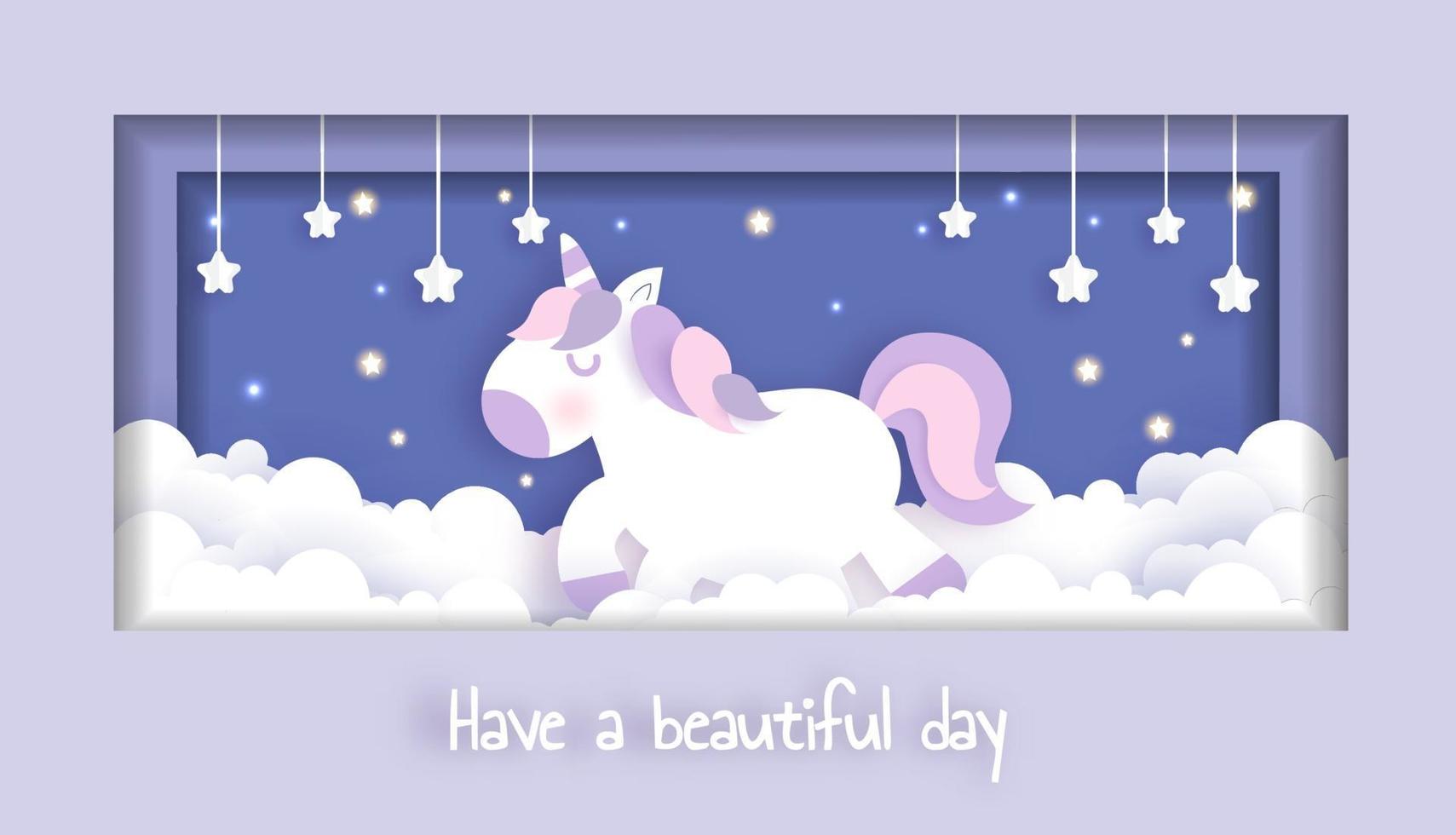 Greeting card with cute unicorn vector