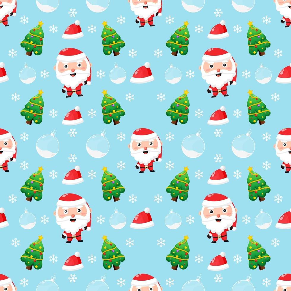 Christmas themed seamless pattern. Cute Santa Claus and a Christmas tree vector