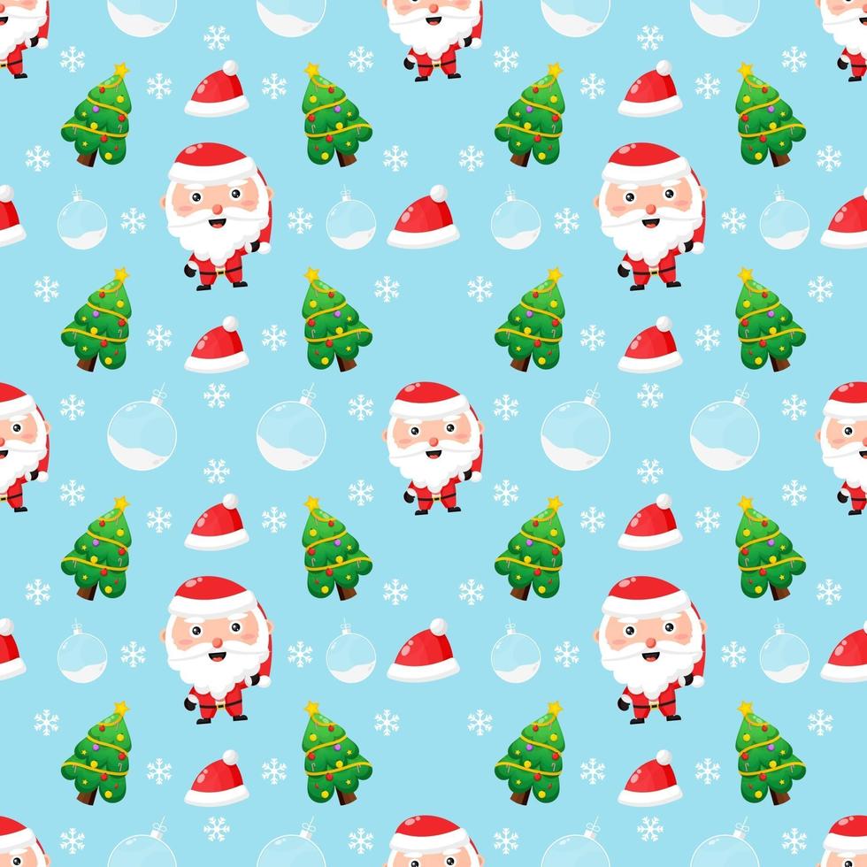 Christmas themed seamless pattern. Cute Santa Claus and a Christmas tree vector