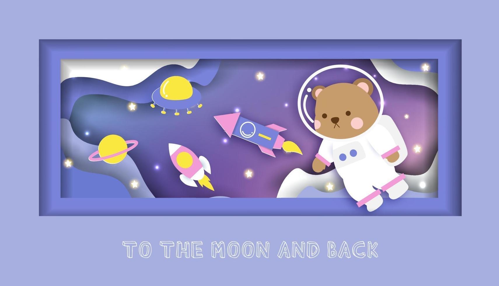 aby shower card with cute teddy bear standing on the moon vector