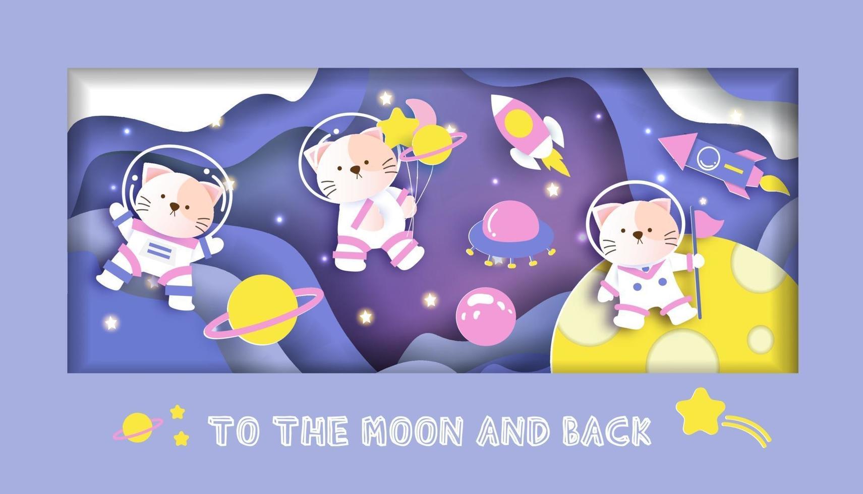 tarjeta de baby shower con lindos gatos en la galaxia vector