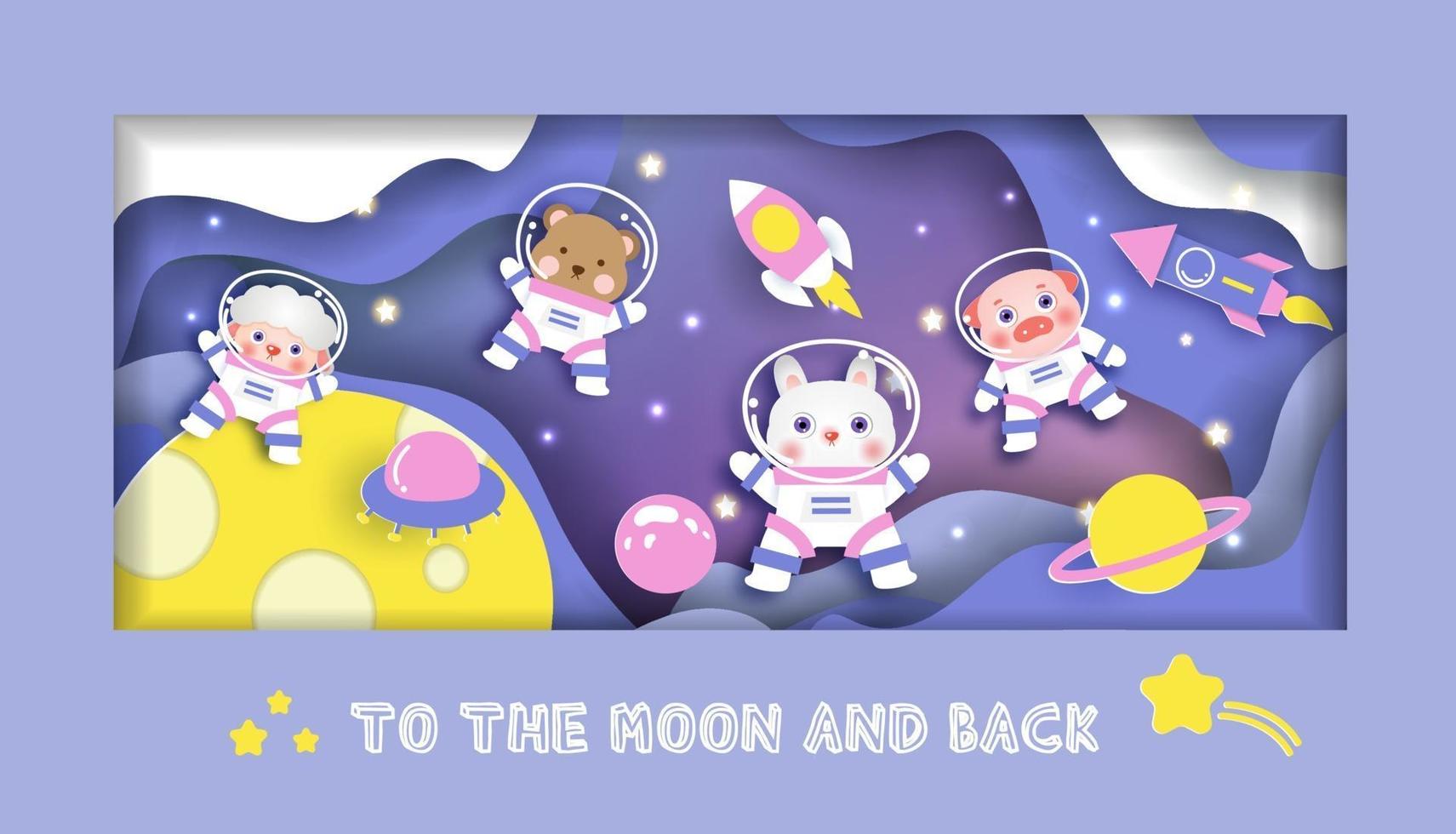 Baby shower card with cute animals in the galaxy for birthday card vector