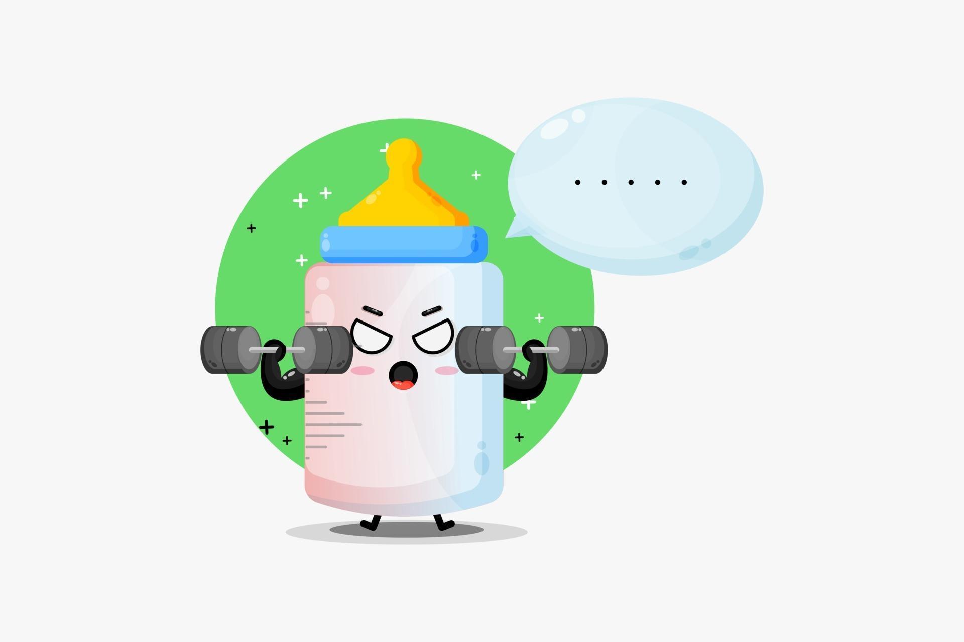 Download Cute baby bottle mascot raises a barbell 2146742 Vector Art at Vecteezy