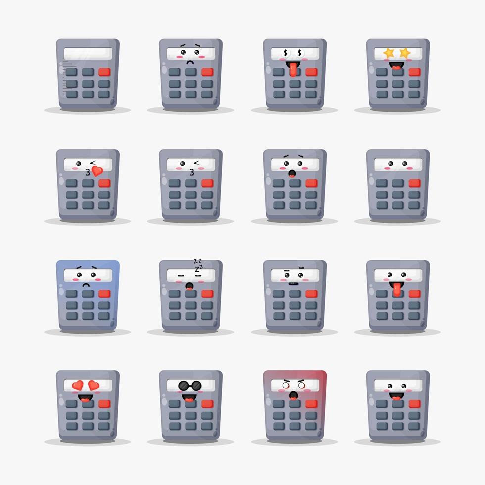 Cute calculator with emoticons set vector