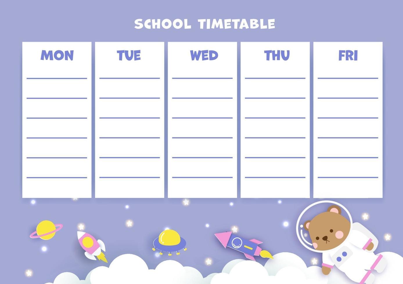 paper art  back to school timetable. vector