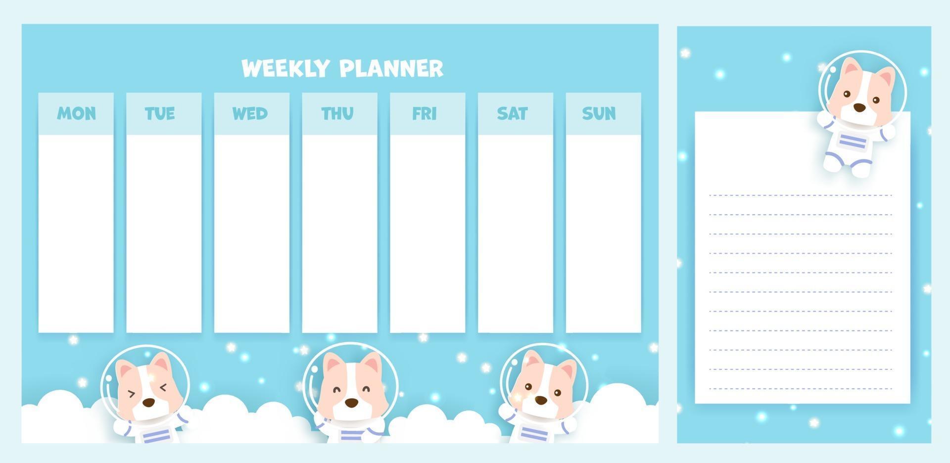 weekly planner with cute corgi dog vector