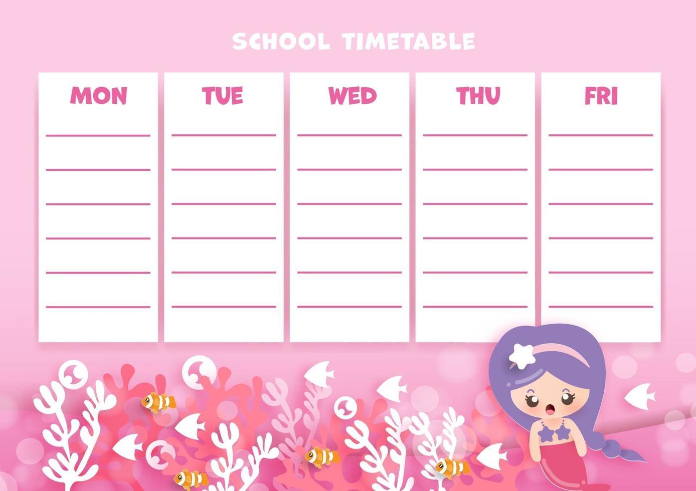 paper art  back to school timetable. vector