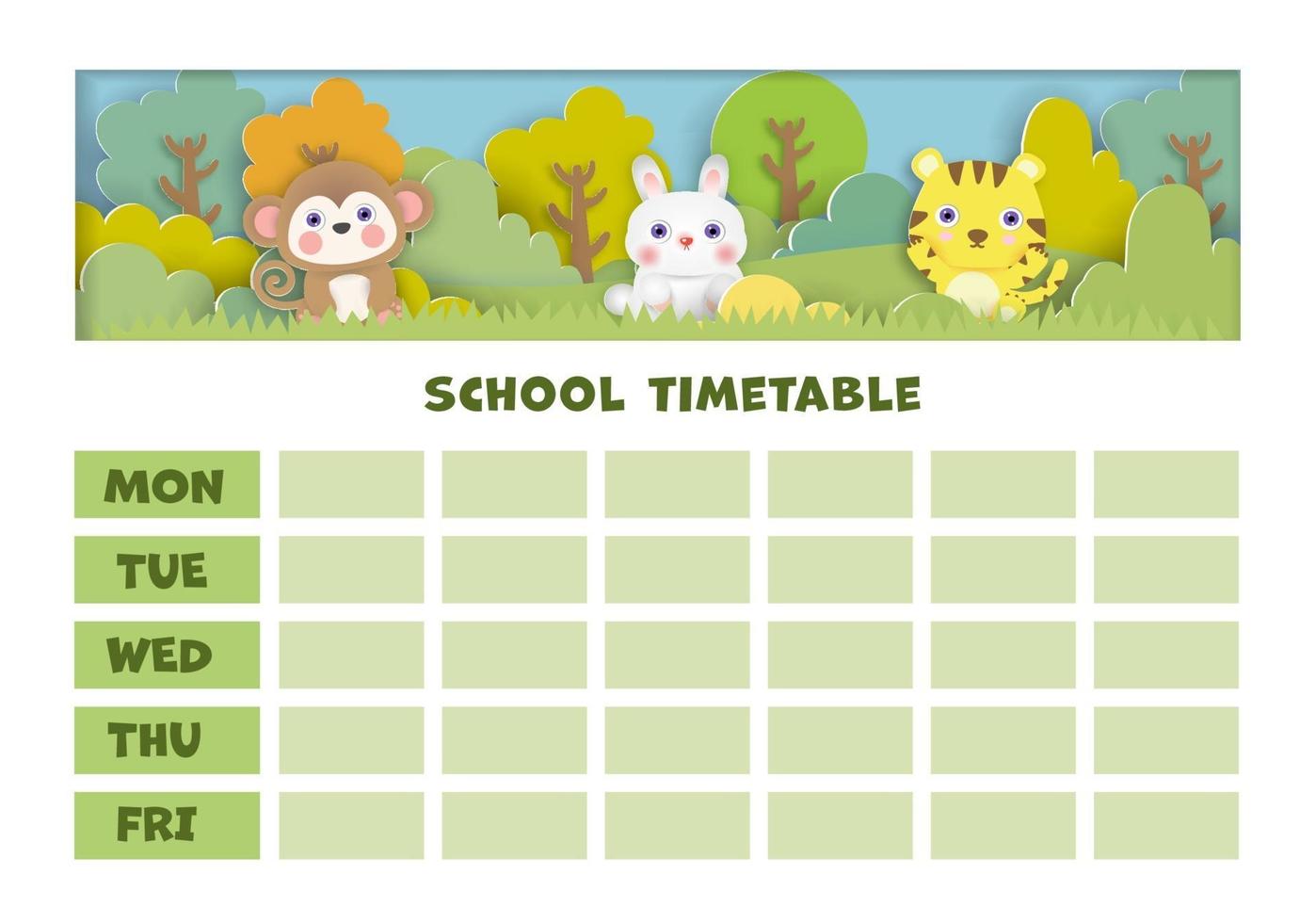 paper art  back to school timetable. vector