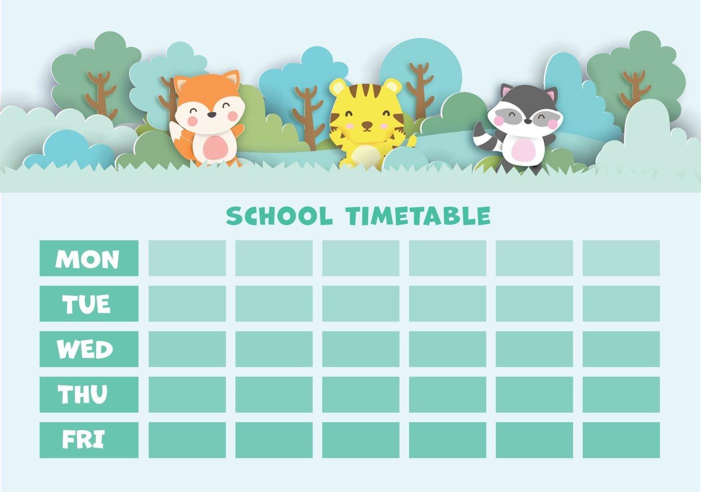 paper art  back to school timetable. vector