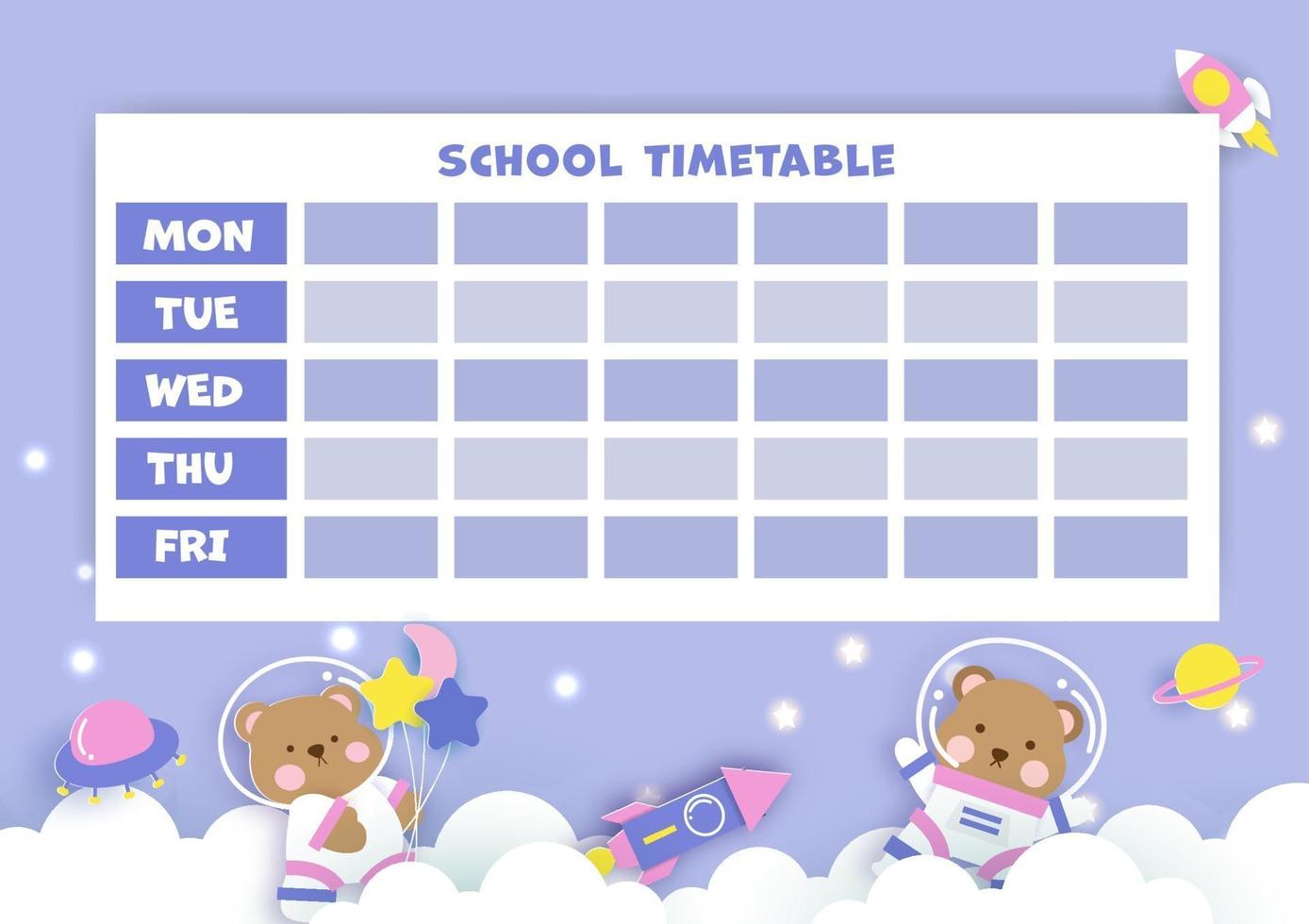 paper art  back to school timetable. vector