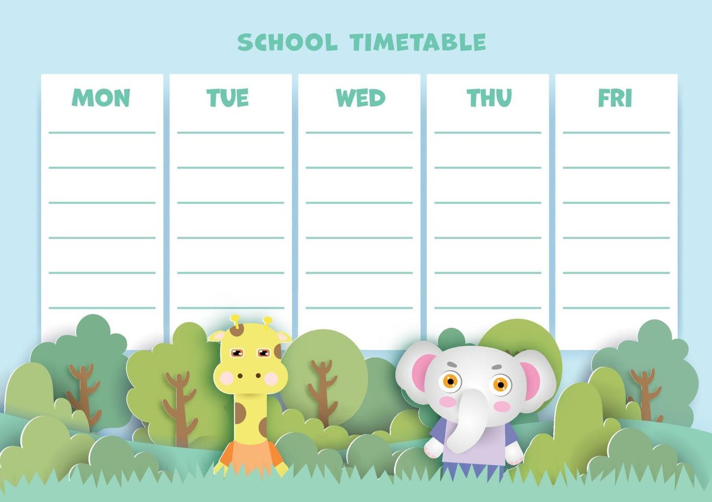 paper art  back to school timetable. vector