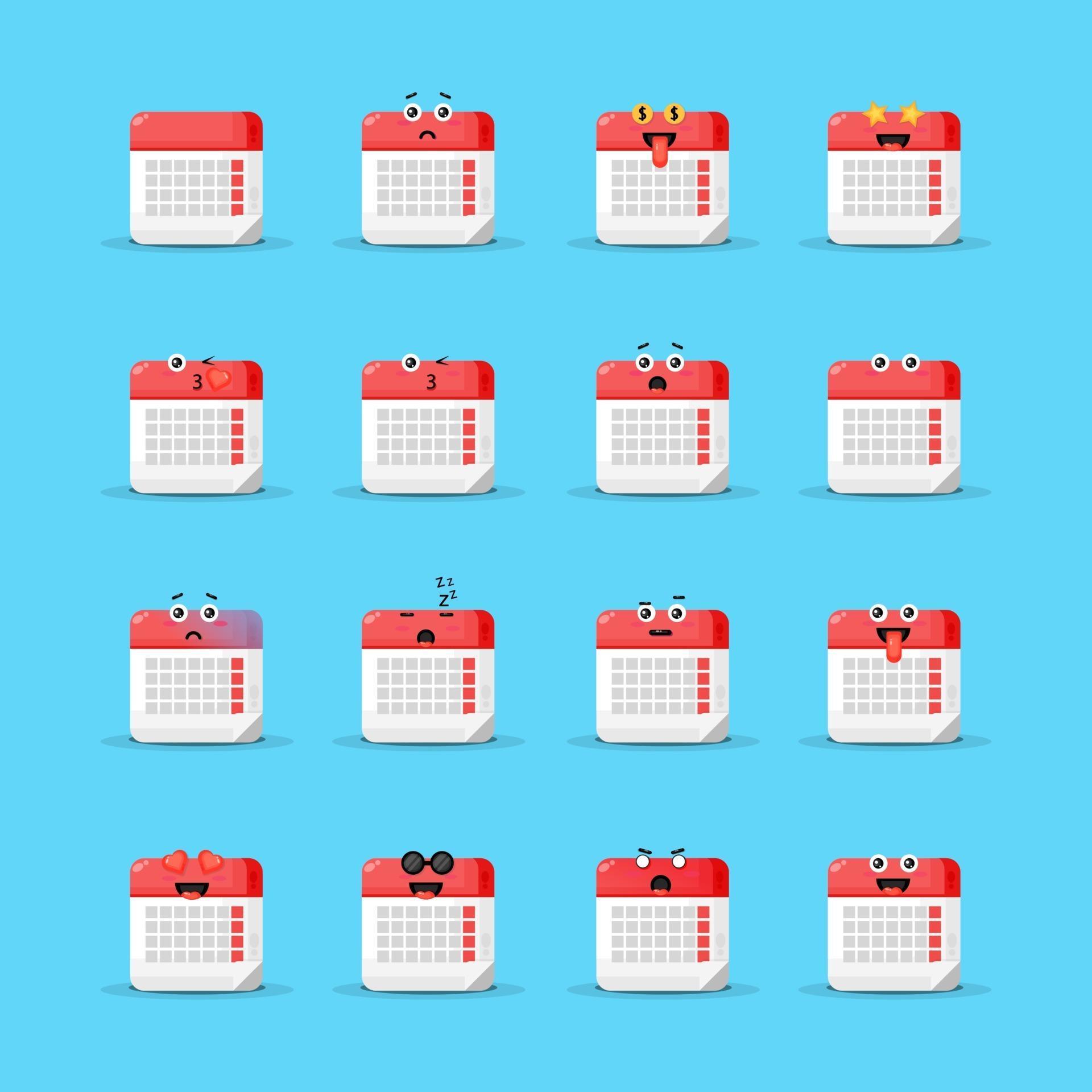 Cute calendar with emoticons set 2146794 Vector Art at Vecteezy