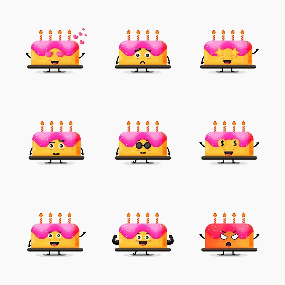 Cute birthday cake mascot design set vector