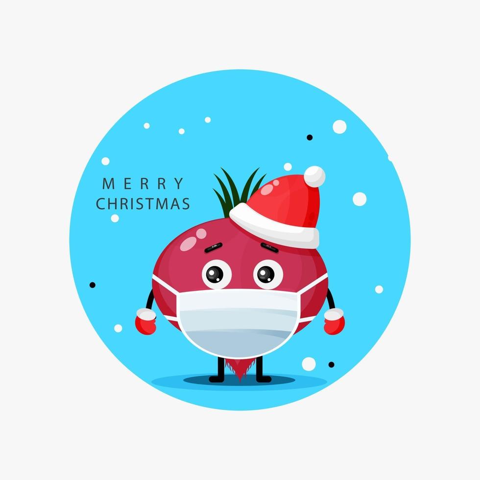 Cute beetroot wearing a Christmas hat and medical mask vector