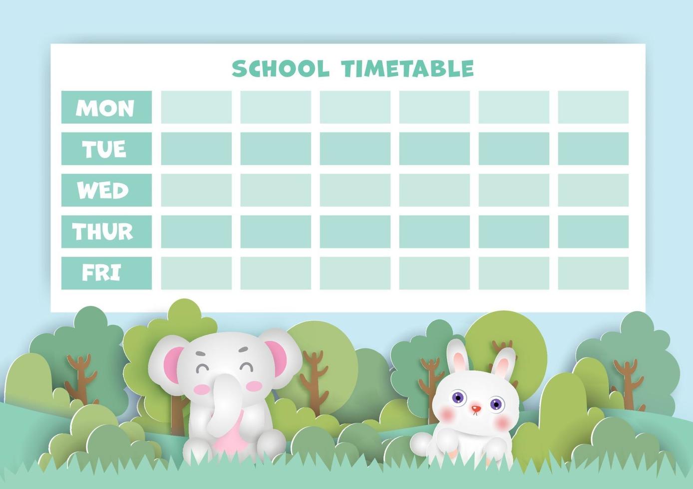 paper art  back to school timetable. vector