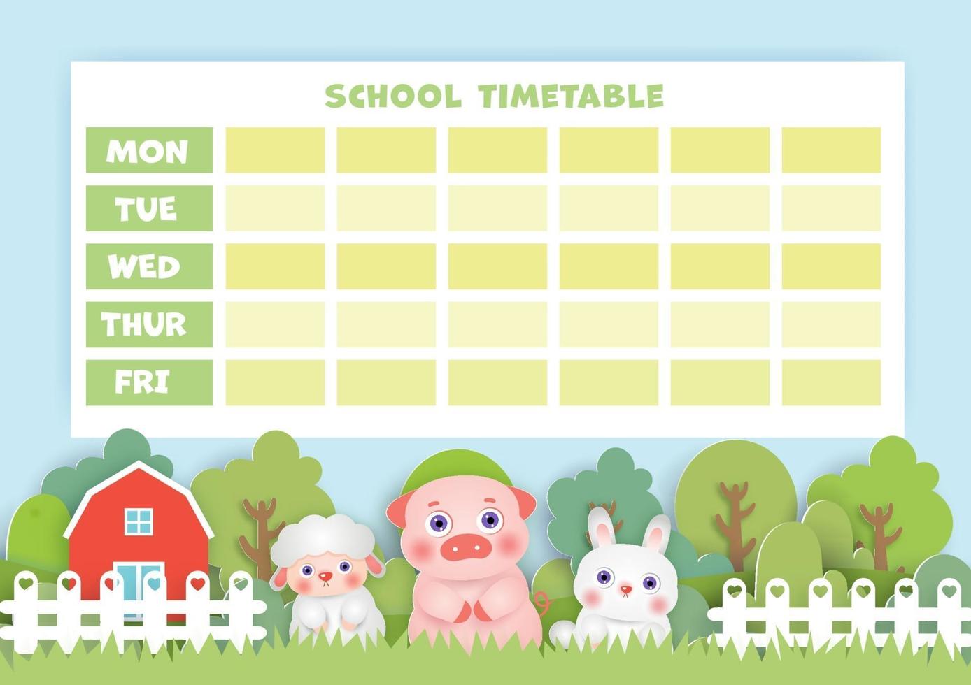 paper art  back to school timetable. vector