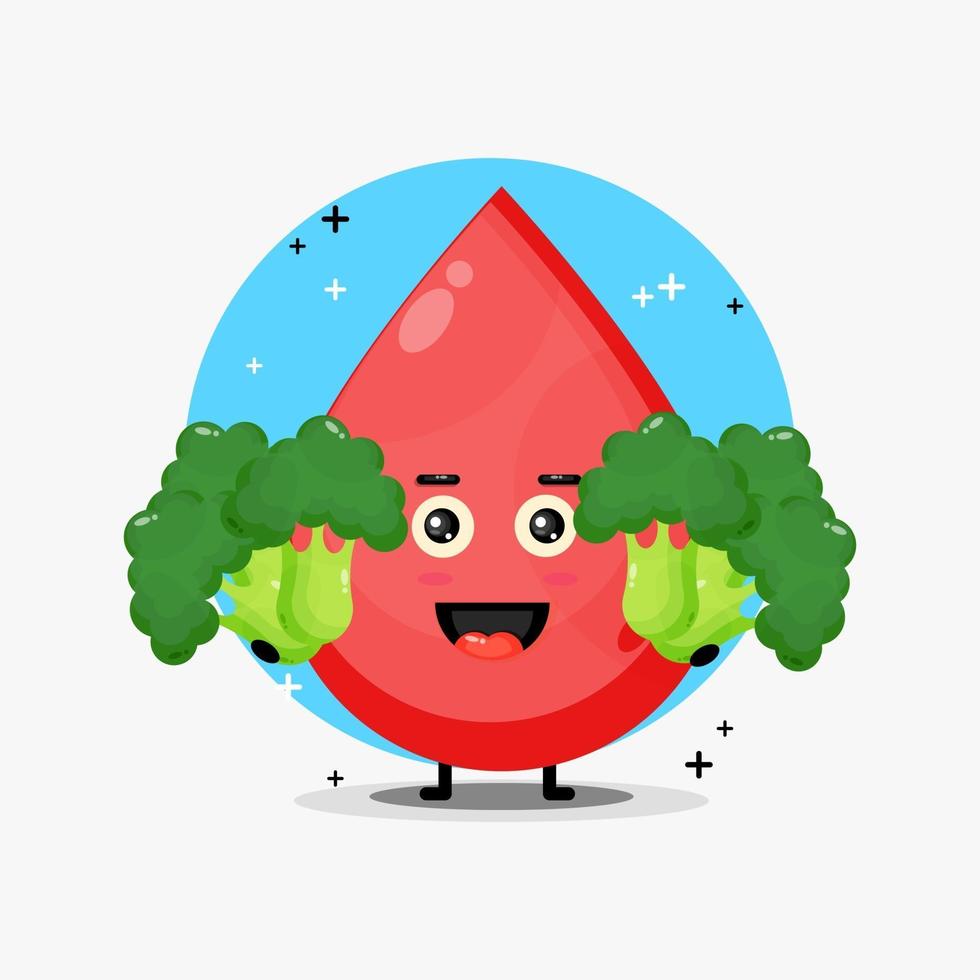 linda mascota de sangre con brócoli vegetal vector