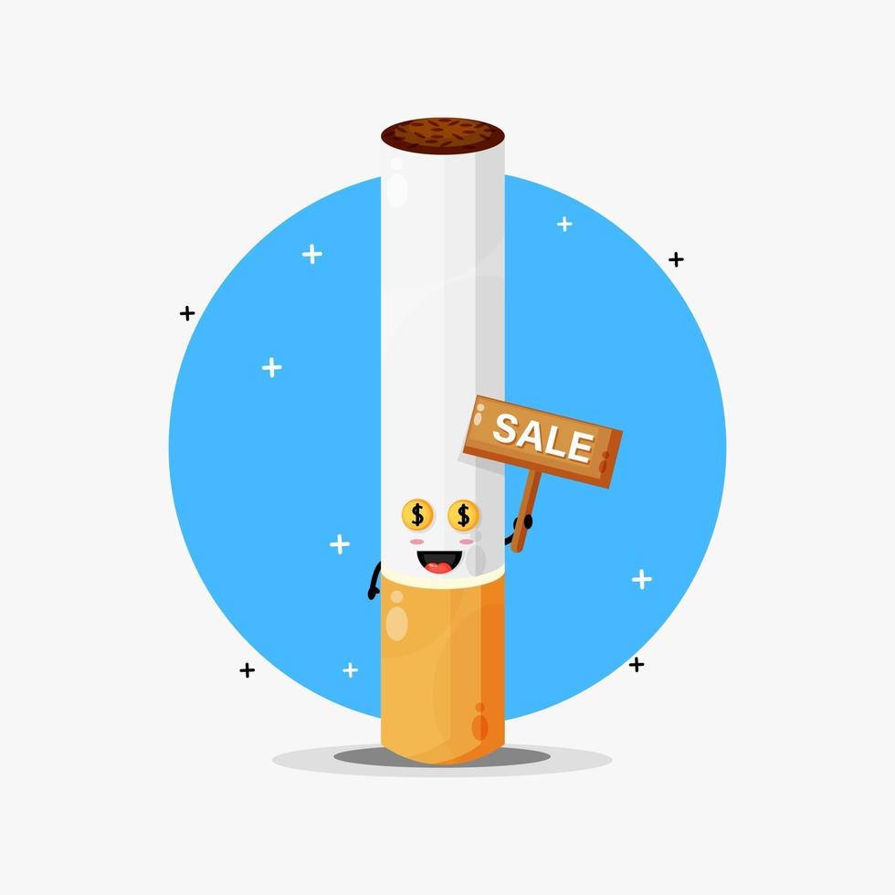 Cute cigarette mascot with the sales sign vector