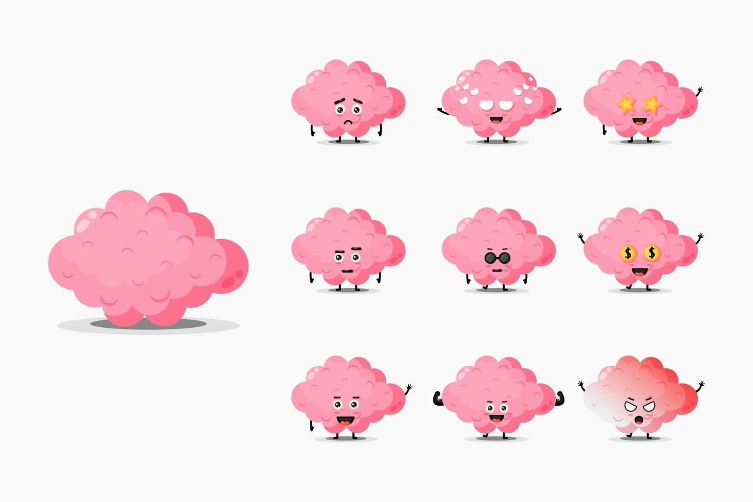 Cute brain mascot set vector