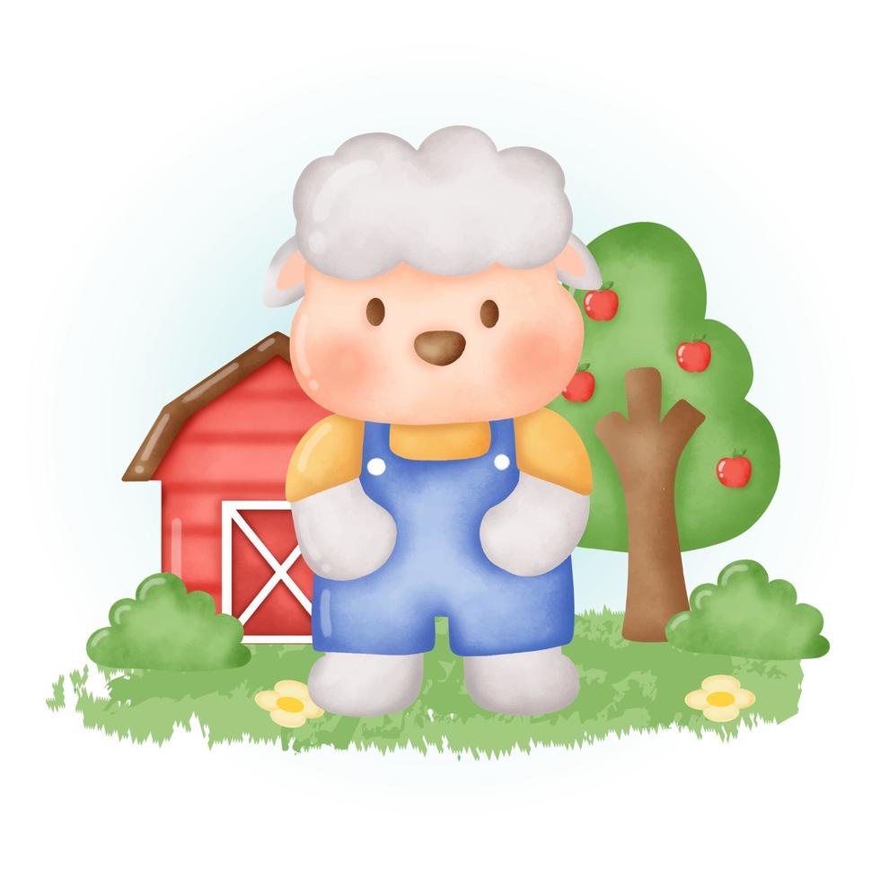 water color hand drawn cute sheep cartoon. vector