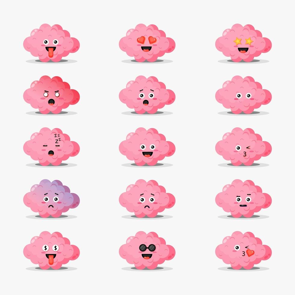 Cute brain with emoticons set vector