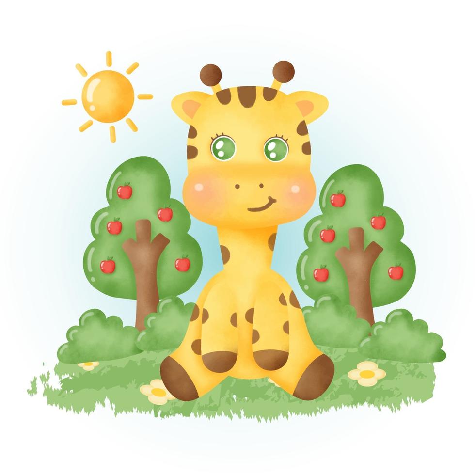 watercolor cute giraffe in the forest. vector