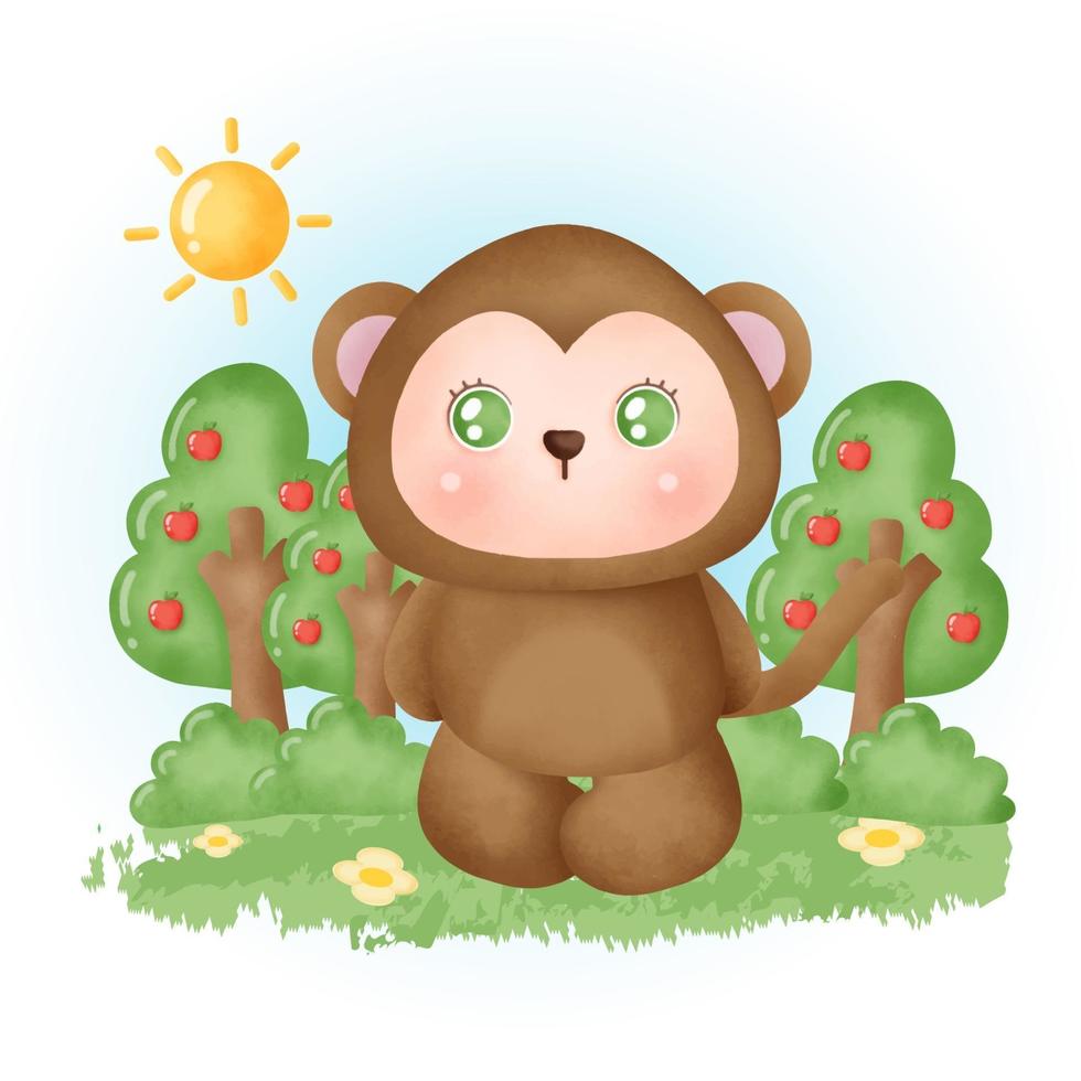 water color cute monkey in the forest. vector