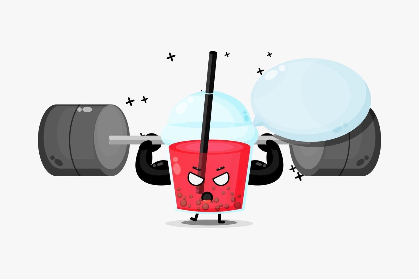 Cute bubble tea mascot raises a barbell vector