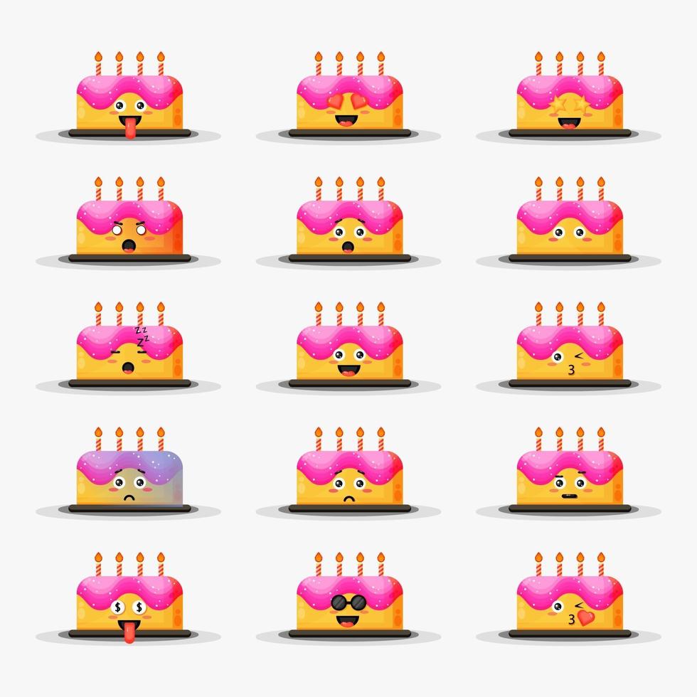 Cute birthday cake with emoticons set 2146873 Vector Art at Vecteezy