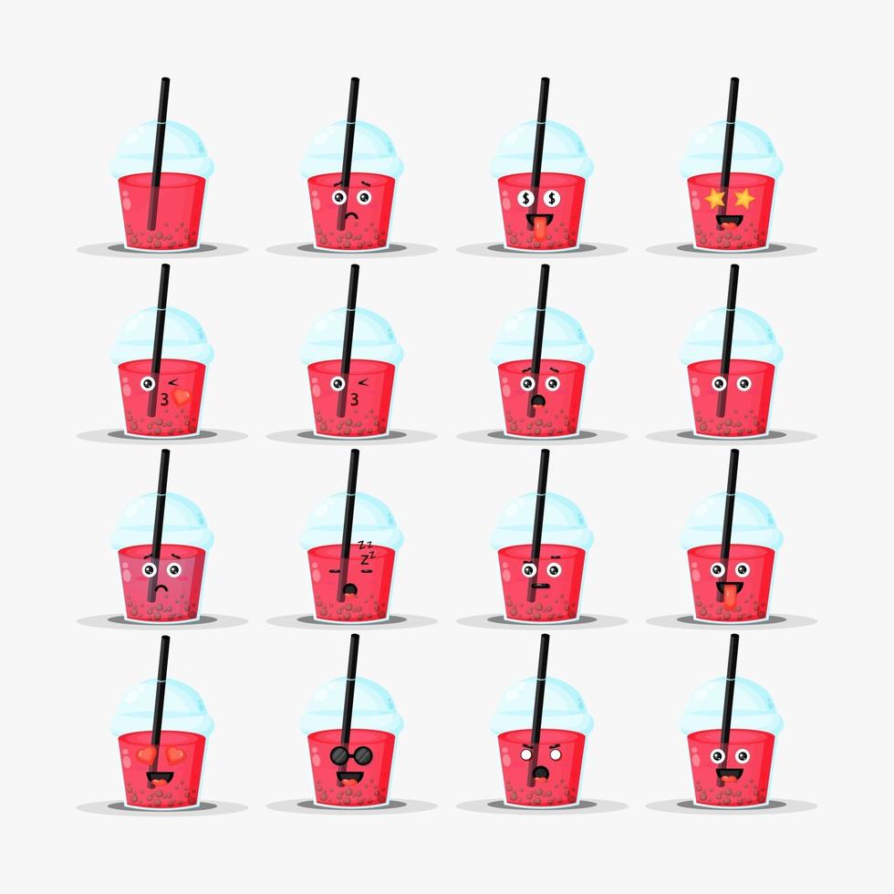 Cute bubble tea with emoticons set vector