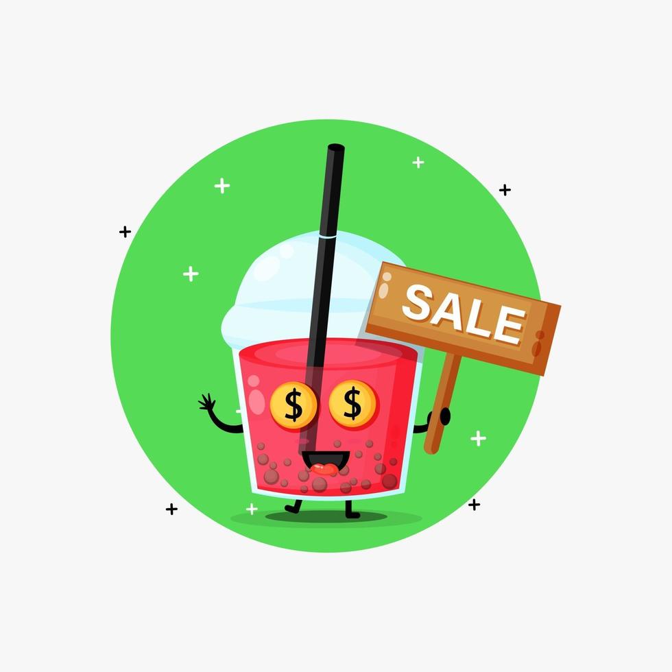 Cute bubble tea mascot with the sales sign vector