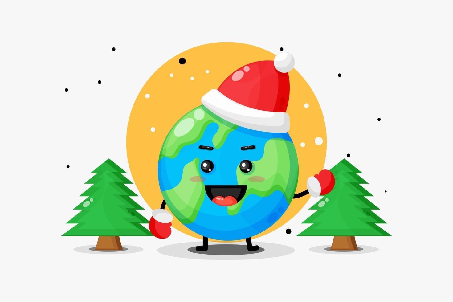 Cute earth mascot celebrates Christmas day vector