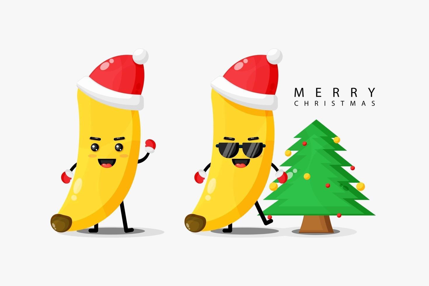 Cute banana mascot celebrates Christmas day vector