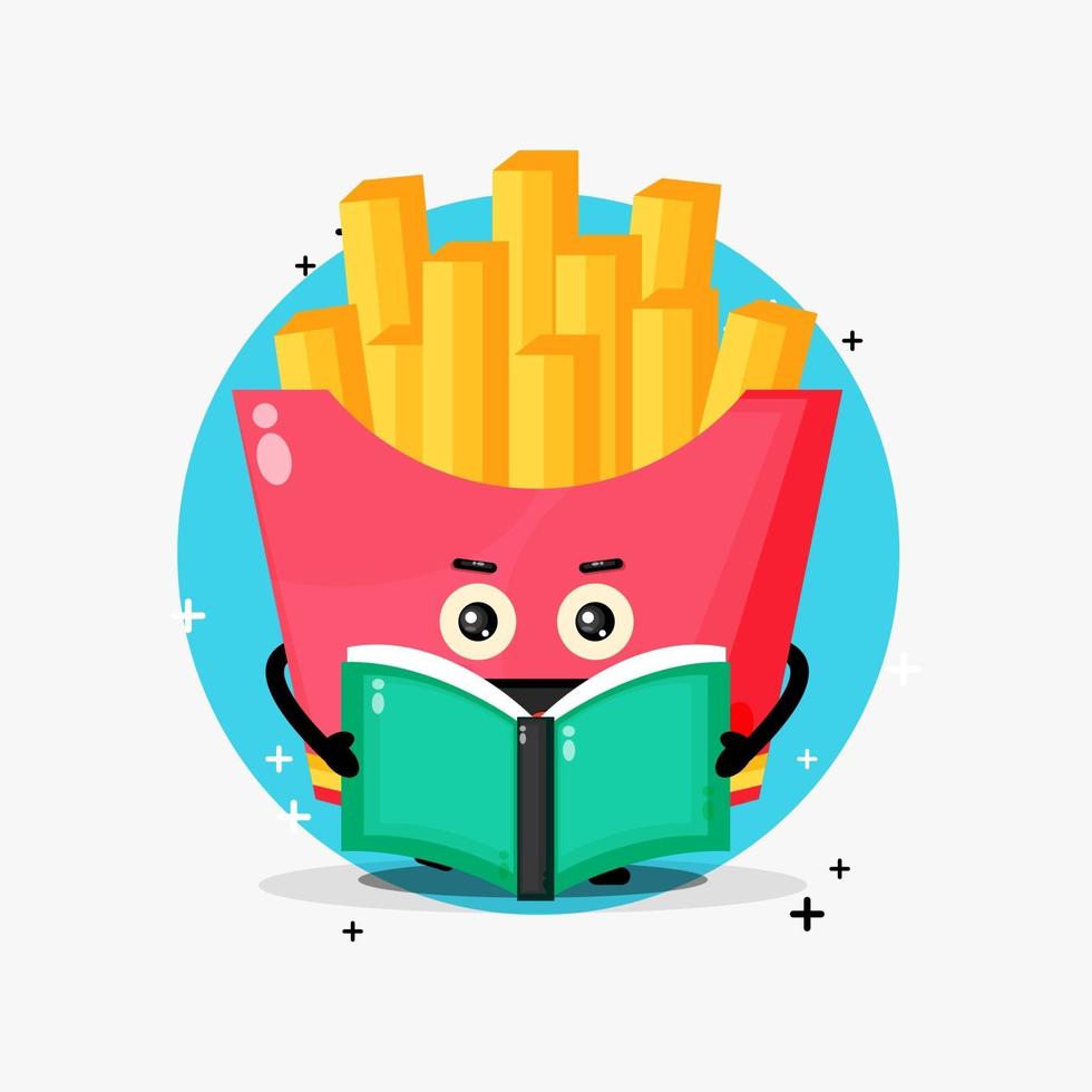 Cute french fries mascot reading a book vector