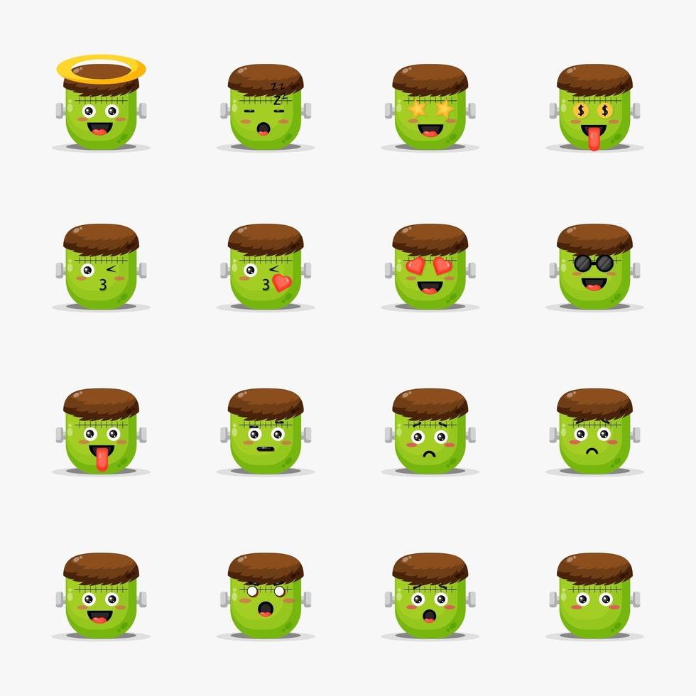 Cute frankenstein with emoticons set vector