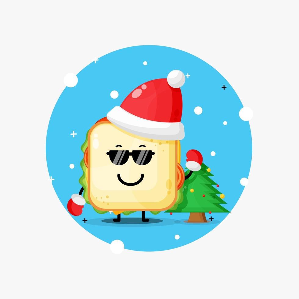 lindo sándwich de mascota con gafas y gorro de navidad vector