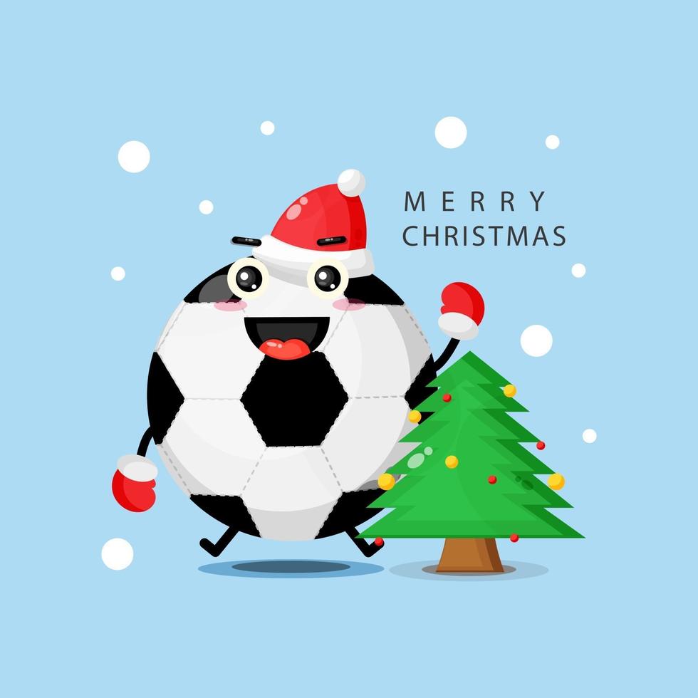 Cute mascot soccer ball happy to celebrate Christmas day vector