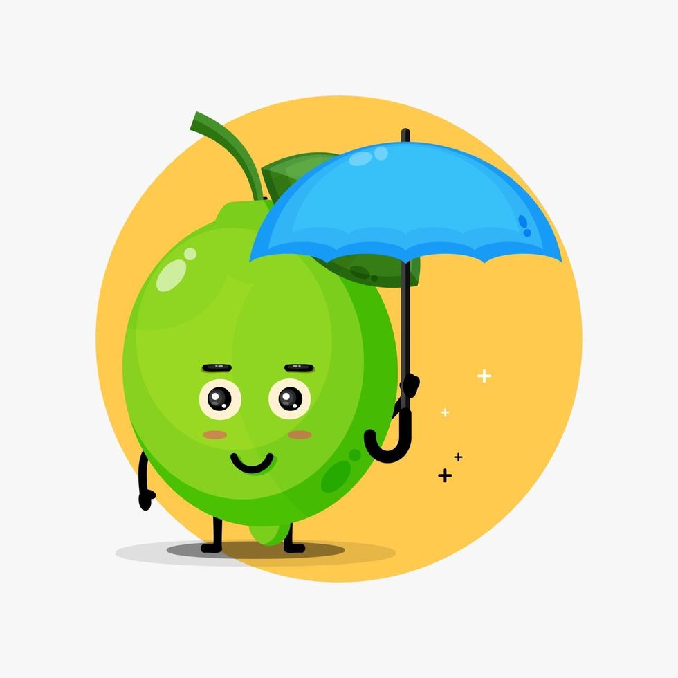 Cute lime mascot brings an umbrella vector