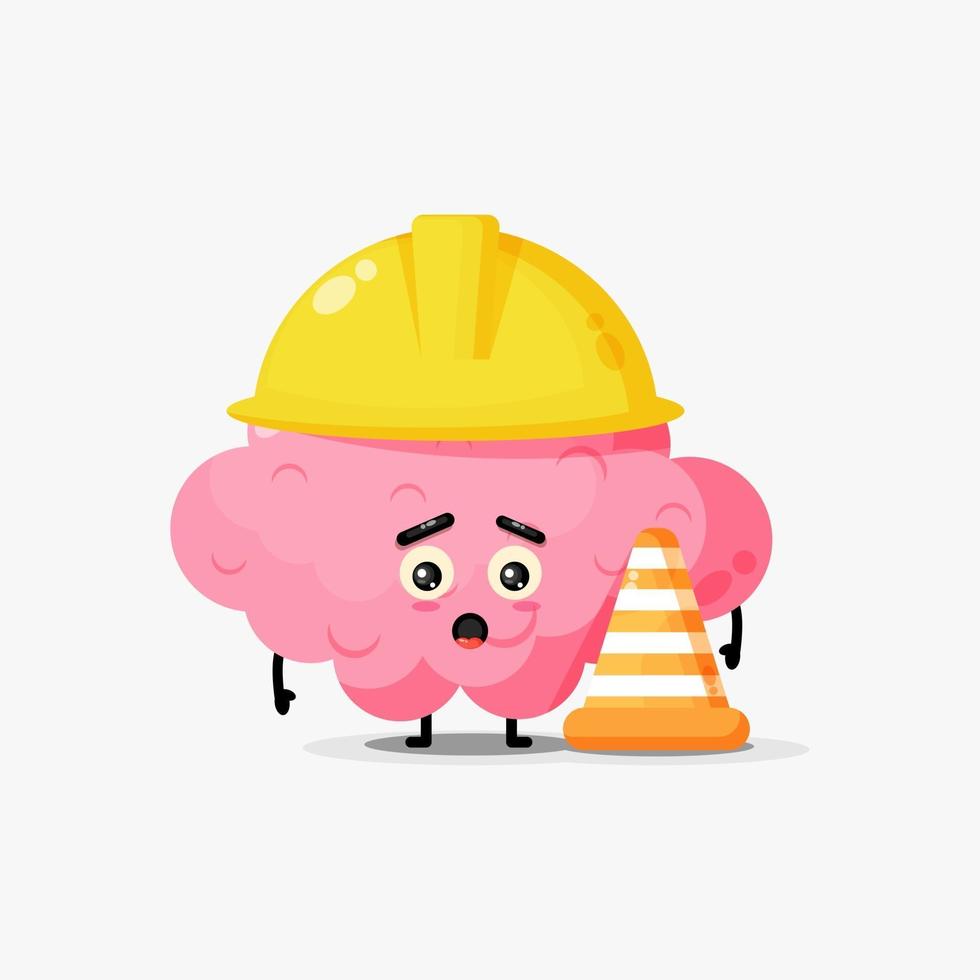 Cute mascot brain works in construction vector
