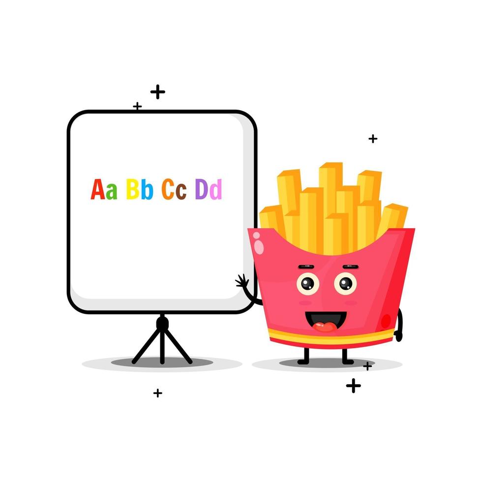 Cute french fries mascot explains the alphabet vector