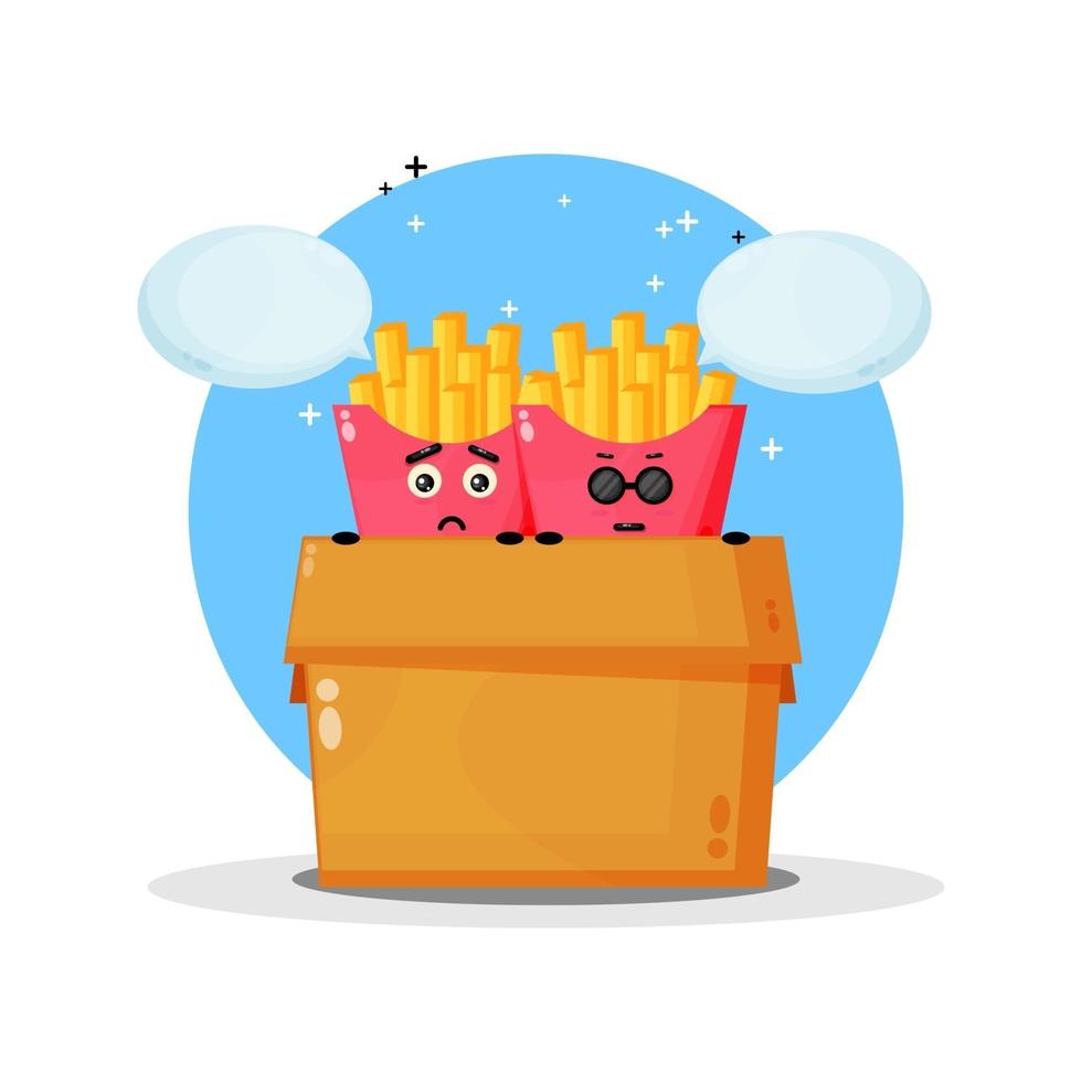 Cute french fries mascot in the box vector